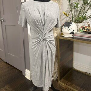 Theory Knot Front Midi Dress – Heather Gray- Size M. Excellent Condition